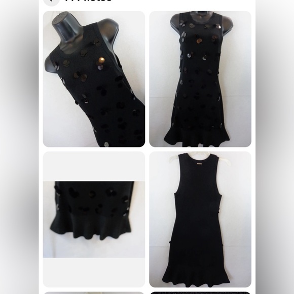 *NEW* Michael Kors Dress Women Sleeveless Knit Fit & Flare Black Sequin Large - Picture 3 of 8